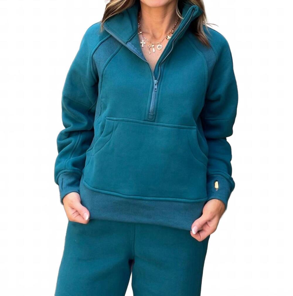NEW AEMI + CO rani half zip pullover in deep teal